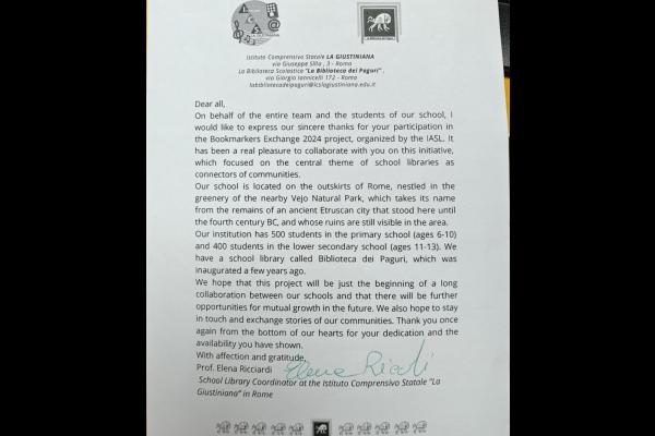 義大利學校寄來的信