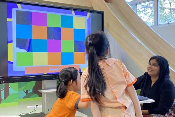 Ms Farveen had fun gameswith our P.1 students.